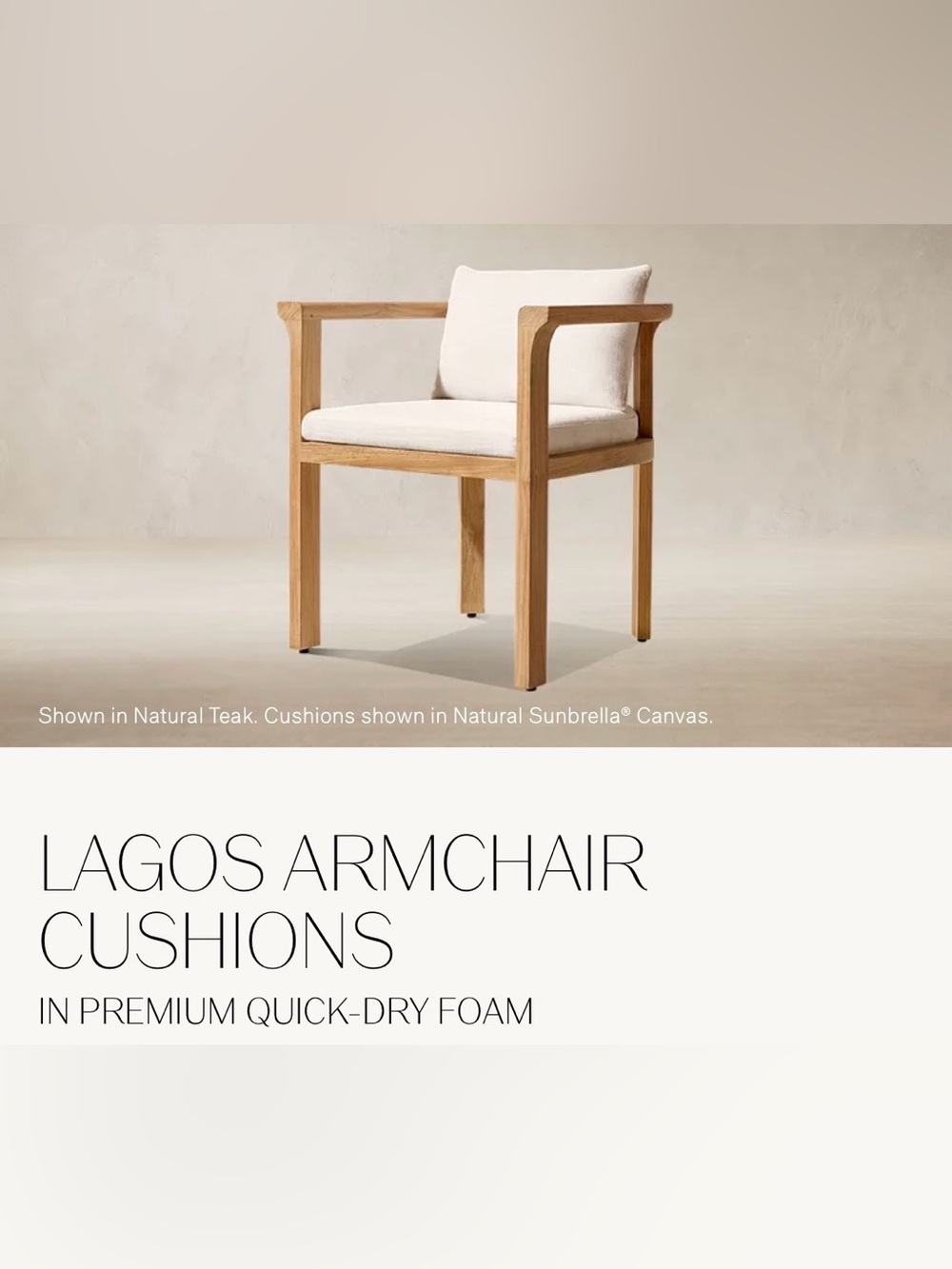 RH Lagos Seat and Back Armchair Cushions